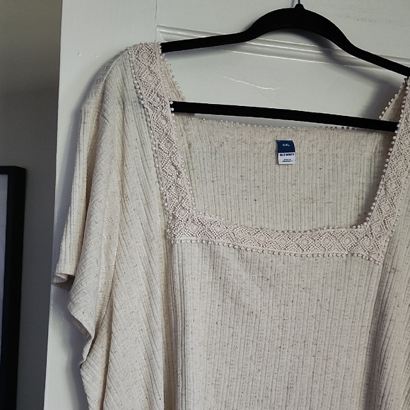 Old Navy Cream Square Neck Blouse with Lace Trim - Picture 2 of 9